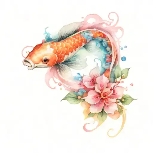 Spiral Koi Fish With Sakura Flowers