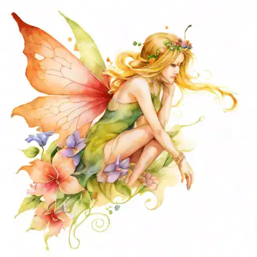 Fairy Sitting In Flowers
