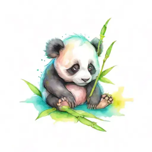 Baby Angel Panda Eating Bamboo