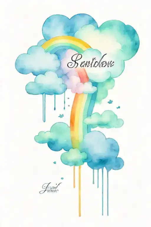 Rainbow With Clouds And Name Written
