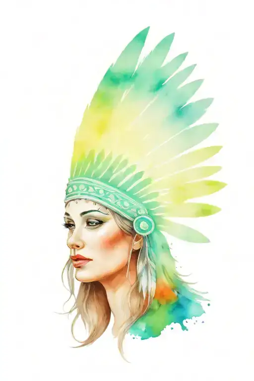 Indian Headdress Woman With Northern Lights