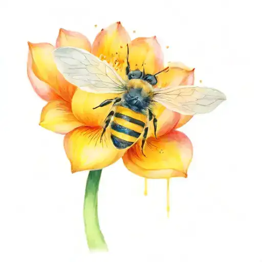 Bee Pollinating A Lotus Flower