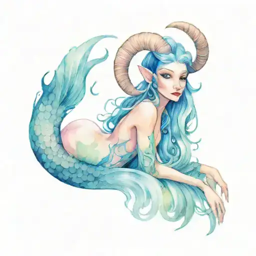 Goat Mermaid Girl Sitting