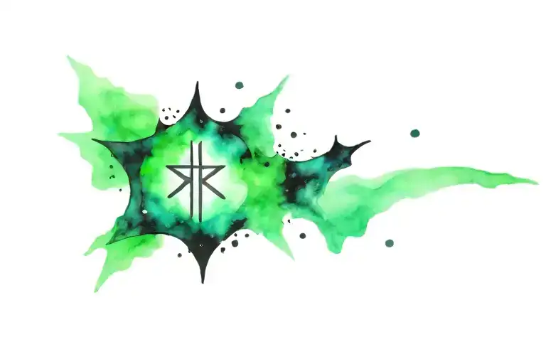 Korean Sentence In Black With Green Watercolor Galaxy Star Splashes