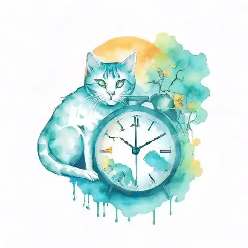 Broken Clock And Cat With Girl Darklettering Style Watercolor