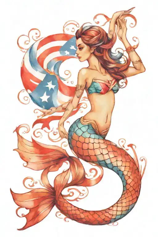 Mermaid With Puerto Rican Flag As Tail