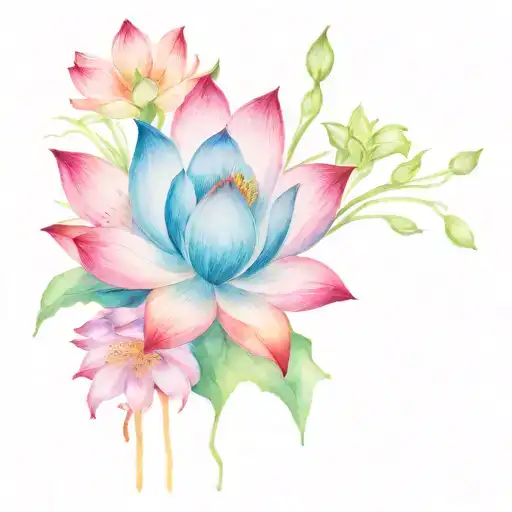 Lotus And Lily Flower Intertwined