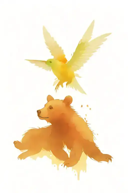 Bear Cub And Hummingbird Hovering