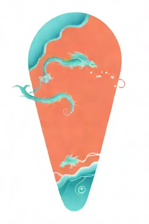 Water Dragon With Waves And Cherry Blossom Tree Growing