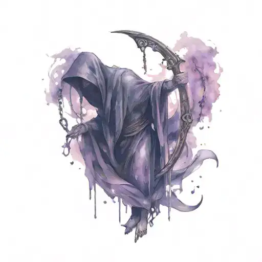 Full Body Grim Reaper Wrapped In Chains Holding A Scythe