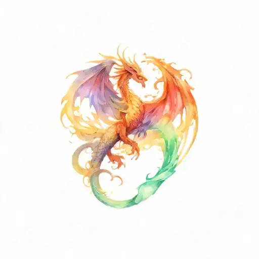 Dragon And Phoenix Rising From The Ashes