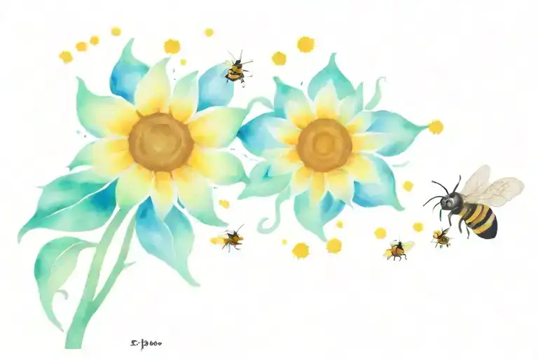 Sunflower And Bees