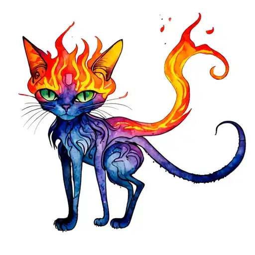 Flaming Eldritch Cat With Hundreds Of Legs And Tails