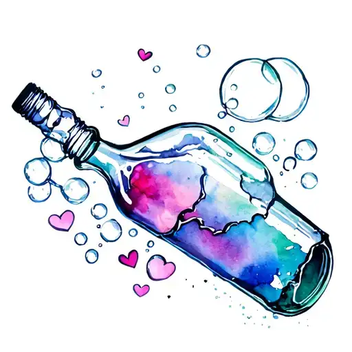 Broken Bottle With Bubbles And Hearts Coming Out