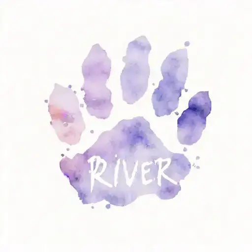 Cat Paw Print Surrounded By Purple Watercolour With The Name River In White Across