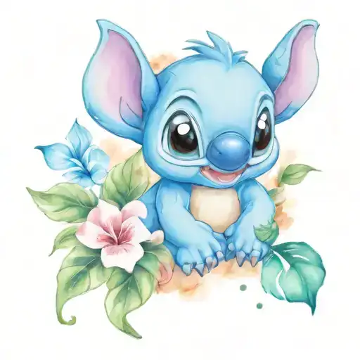Baby Stitch And Hibiscus Flowers