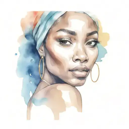 Beautifull African Woman Dancing Eyes Looking Forward Minimalism Design