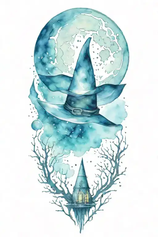 Witch Hat And Dot Work Moon