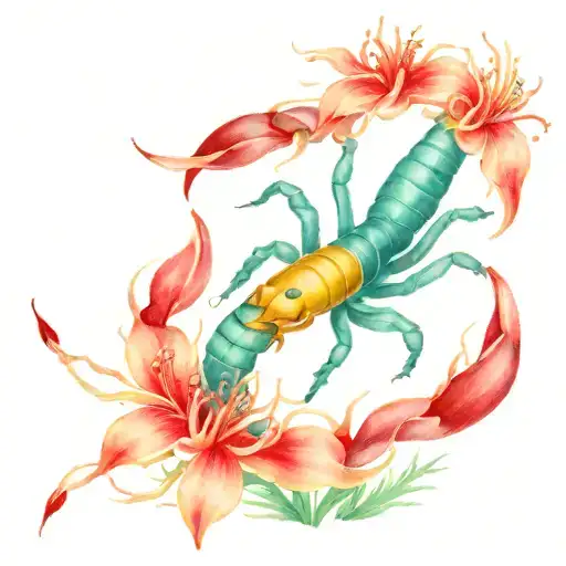 Scorpion With Red Lycoris Radiata