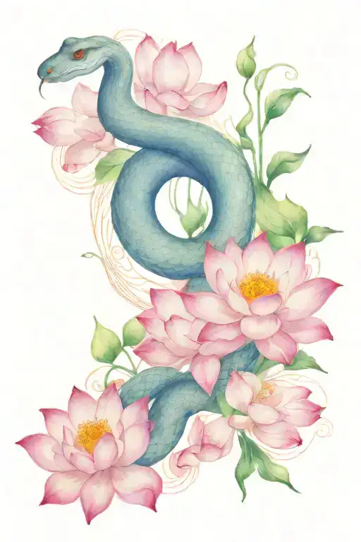 Snake And Lotus Flower Blooming