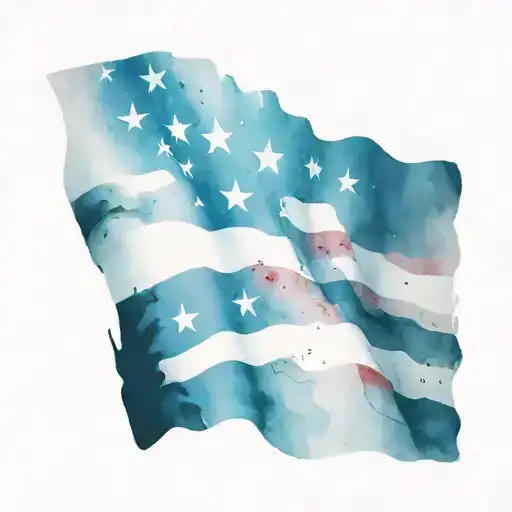 American Flag Black And White With Red And Blue Watercolor Splashes