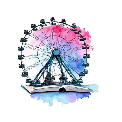 Ferris Wheel Coming From Pages Of An Open Book Drawing