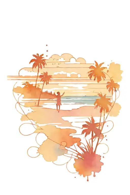 Line Tattoo Featuring Beach And Connects To Another Person