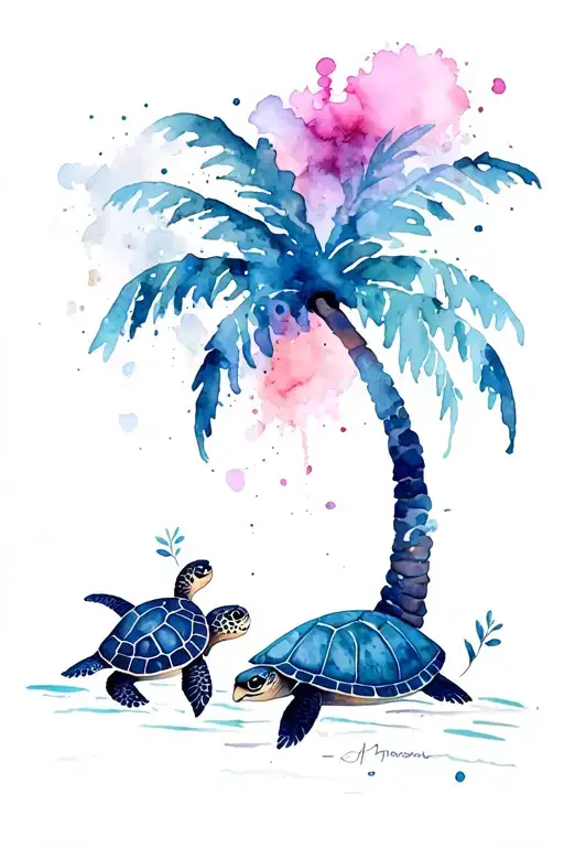 Palm Tree And Turtle Laying