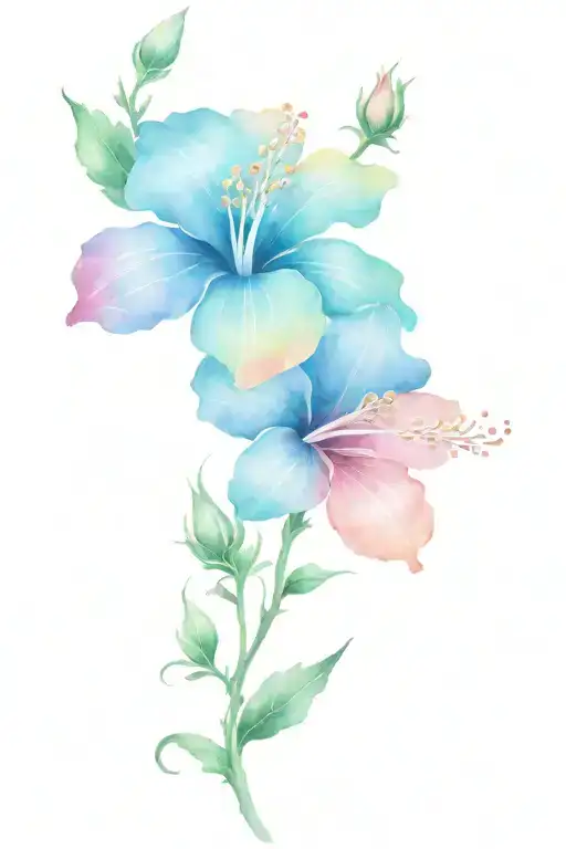 Floral Design With Roses Mayflowers Hibiscus In The Colors Blue Pink And Purple