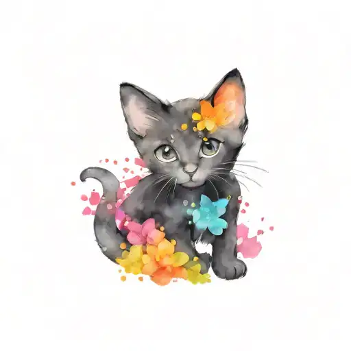 Little Black Kitty With Colorful Accents And Glitter