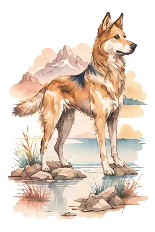 Mountain Lake And Dog