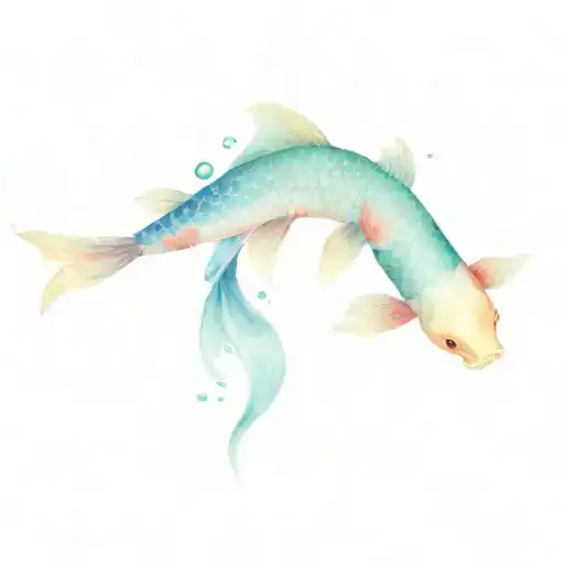 Cherry Blossom Branch Swirling Behind Pisces Koi Fish