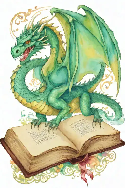 Dragon Flying Over A Book Style Illustration