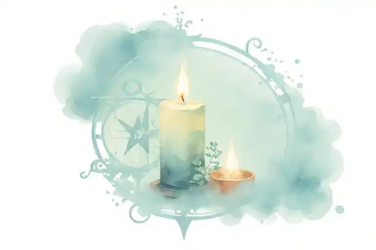Smoke Candle Tree With Compass And A Fire From Which Embers Come