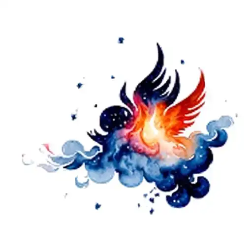 Phoenix And Galaxy Clouds And Blue Fire And Cherry Tree