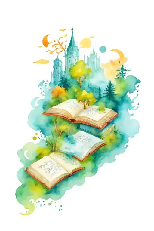 Books Watercolor Fantasy Landscape