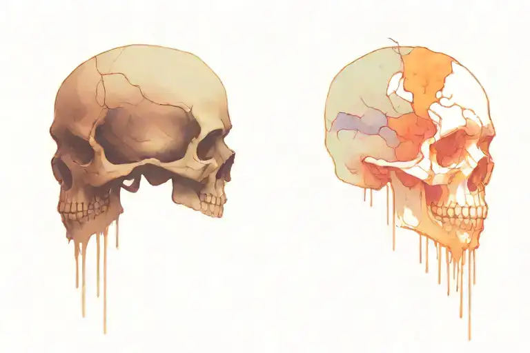 Dark Skull With Thin Line And Symbol Incorporated