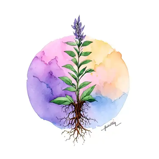 Clary Sage Sprig With Roots Like The Tree Of Life