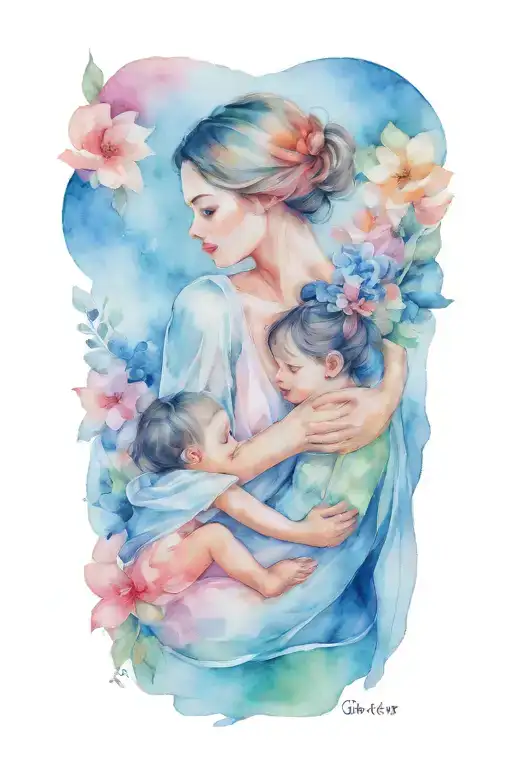 Mother With A Little Girl And Baby Boy