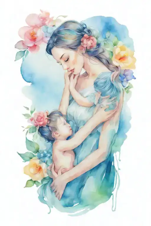 Mother With A Little Girl And Baby Boy