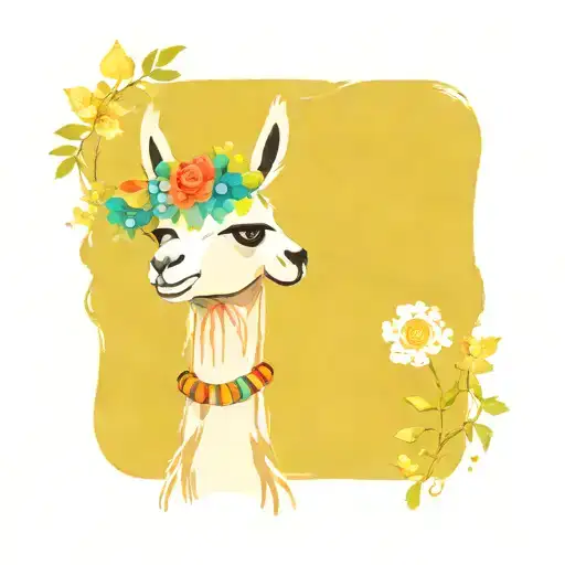 Colorful Llama With Flower Crown Knitting A Blanket