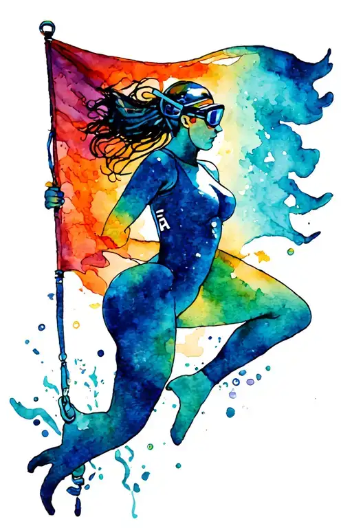 Female Diver With Dive Flag Intertwined