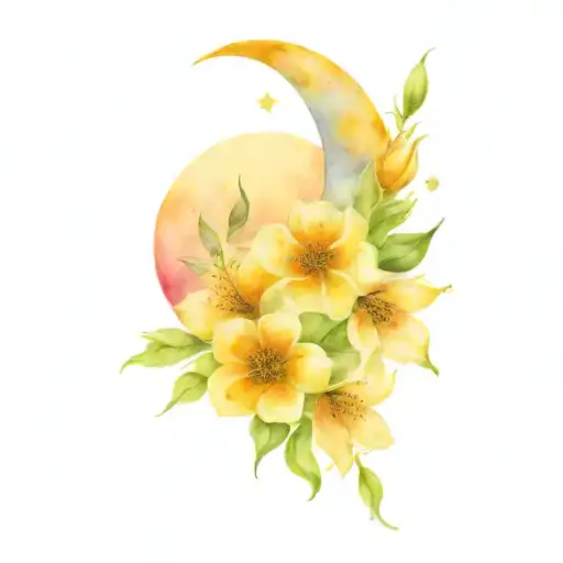 Witchy Moon And Flowers Intertwined