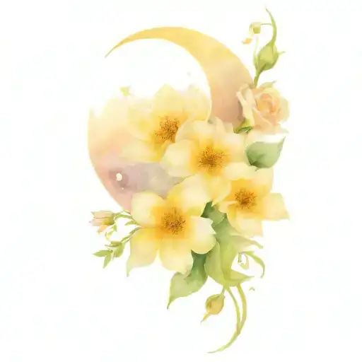 Witchy Moon And Flowers Intertwined