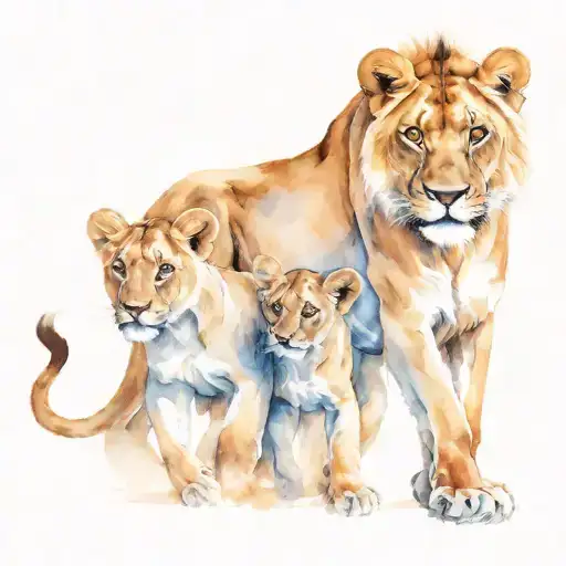 Lioness With 2 Baby Lions