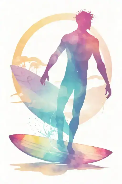 A Fighter Silhouette Standing On A Surfboard With The Sun Shining Above