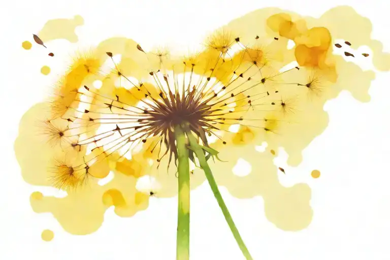Dandelion Puff With Seeds Floating Away