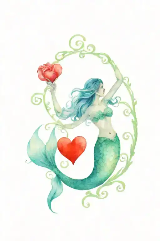 Mermaid Reaching Towards An Ornate Red Heart