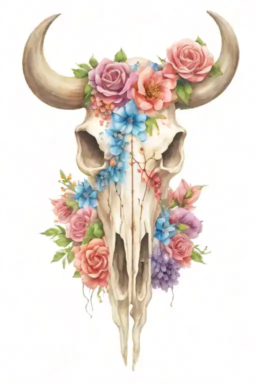 Bull Skull With Flowers Wrapped