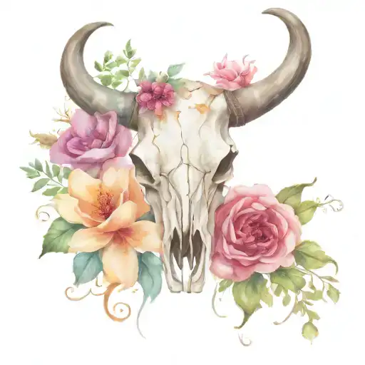 Bull Skull With Flowers Wrapped